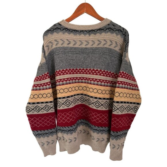 Elfric Eden Knit Sweater M Nordic Pattern Beige Gray Red Pullover Unisex Wool Bl - Picture 8 of 11